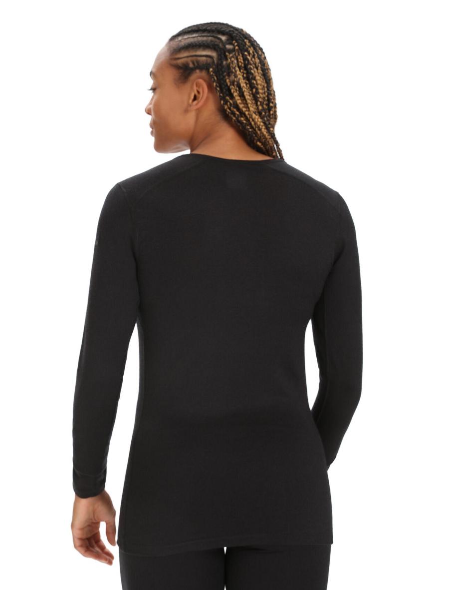 Black Icebreaker Merino 200 Oasis Long Sleeve V Neck Thermal Top Women's Base Layers | AU 1853RVDW